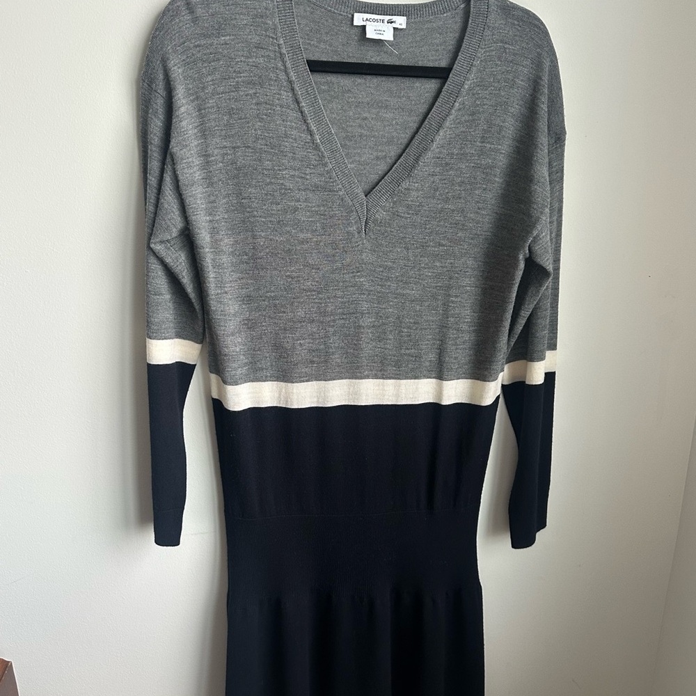 Lacoste Gray and Black V-Neck Dress